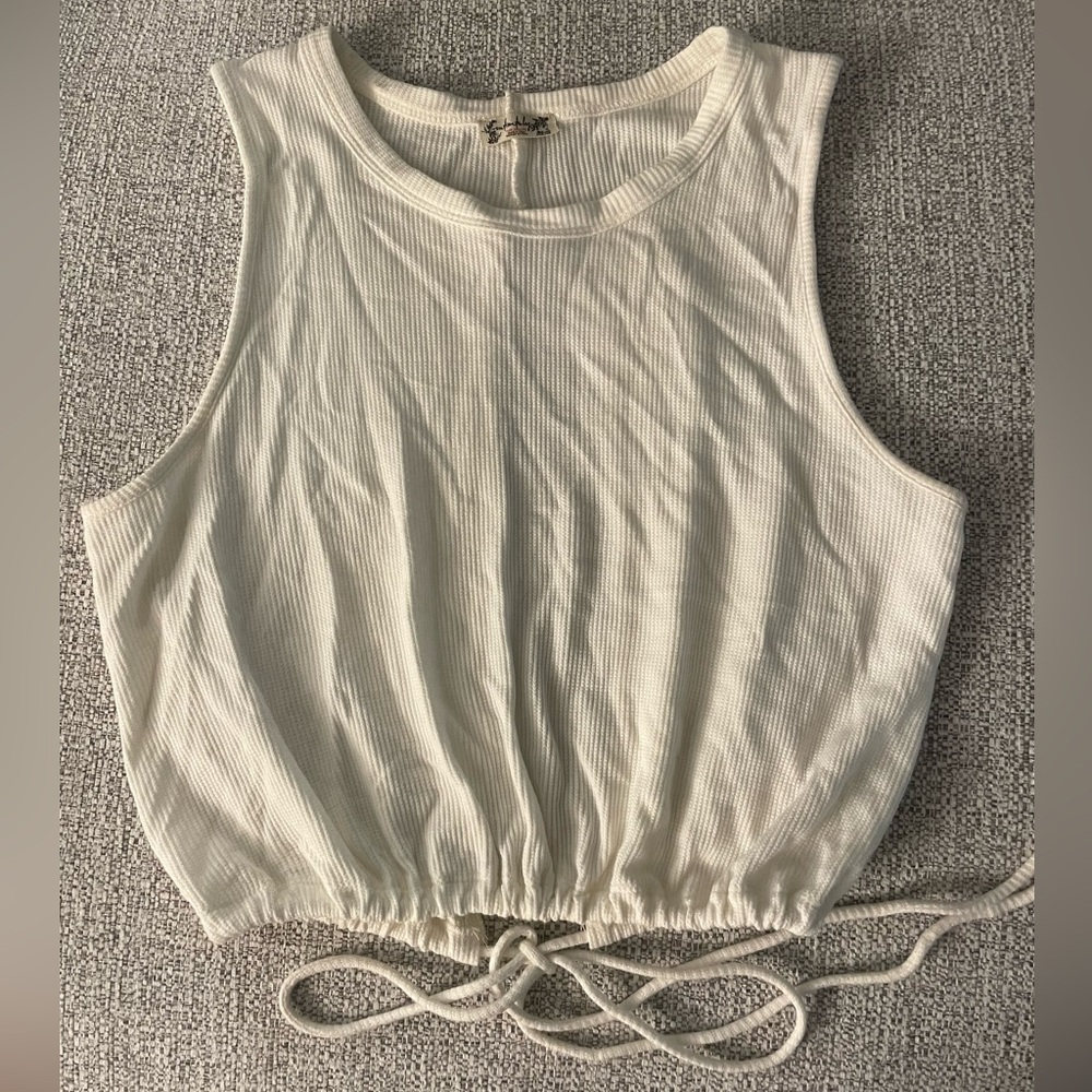 Intimately by Free People White Ribbed Drawstring Open Back Crop Top size XS